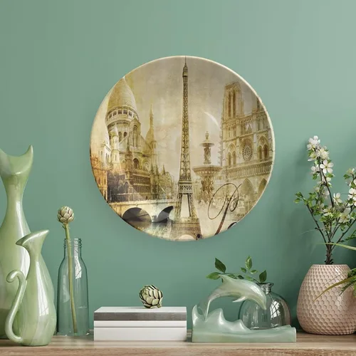 Vista 5 de Platos de cerámica, Platos de cerámica decorativos de París, paisaje antiguo, torre Eiffel Francia, lugares de interés, 6 pulgadas, para comedor
