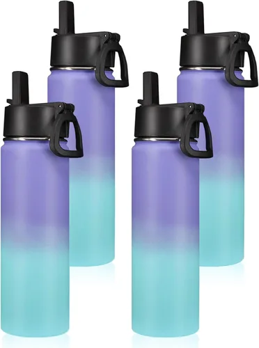 Vista 14 de Neihepal Botellas de agua aisladas de 22 onzas con tapa con popote a prueba de fugas, botella de agua de acero inoxidable de doble pared de boca