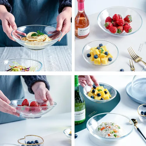 Vista 6 de FOYO Cuencos de vidrio transparente – Tazones para cereales, pasta, sopa y postre de 15 onzas, juego de 2 unidades de 7 pulgadas