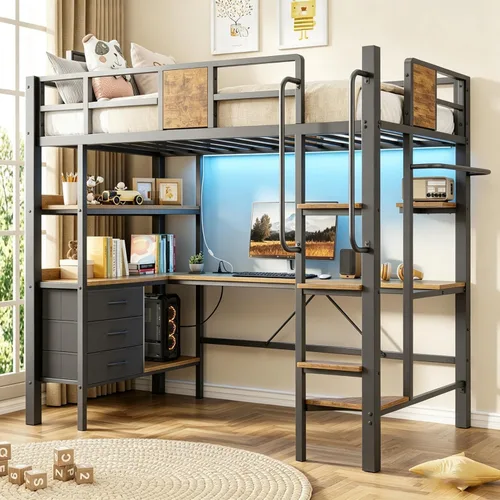 Vista 11 de Garvee Twin Size Loft Bed, Heavy Duty Metal Frame with Arched Guardrail, Flat Ladder Rung, and Steel Slat Support, No Box Spring Required, Space