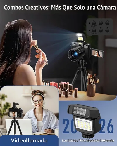 Vista 7 de Yatao Cámara digital con pantalla abatible WiFi 6K, micrófono y luz de Negro
