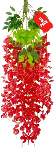 Vista 16 de Paquete de 12 flores colgantes de glicina rosa, flores colgantes falsas de 3.44 pies, guirnalda de glicina artificial para decoración de boda, telón