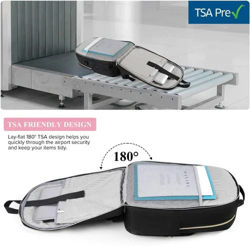 Vista 7 de YAMTION Mochila para laptop para mujer, mochila USB para negocios, trabajo, oficina, universidad, estudiantes, profesoras, color negro, 17.3 pulgadas
