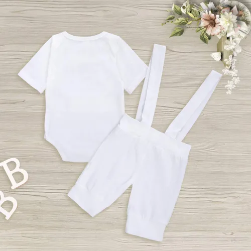 Vista 4 de Conjunto de ropa de 2 piezas para bautizo de bebé y niño, con tirantes, para boda, esmoquin y caballero
