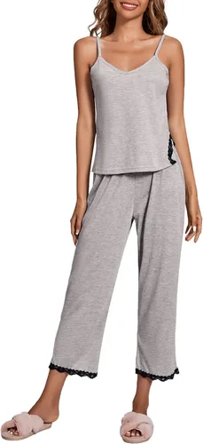 Vista 5 de LYANER Conjunto de pijama para mujer con cuello en V sin mangas y pantalones