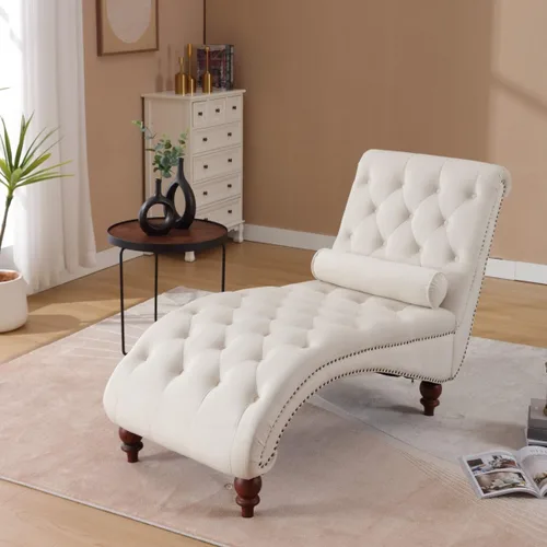 Vista 6 de Tumbona para interiores, sillón con botones para dormitorio Beige