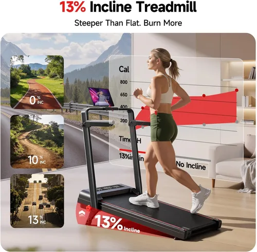Vista 4 de RHYTHM FUN Cinta de correr con inclinación, almohadilla para caminar con barra de mango, almohadilla para caminar de 300 libras con aplicación