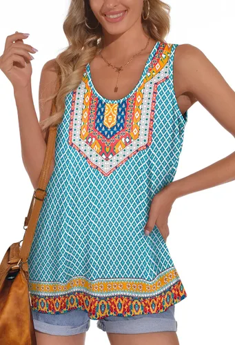 Vista 3 de OFEEFAN Camisetas sin mangas para mujer, cuello redondo, ajuste holgado, ropa de verano