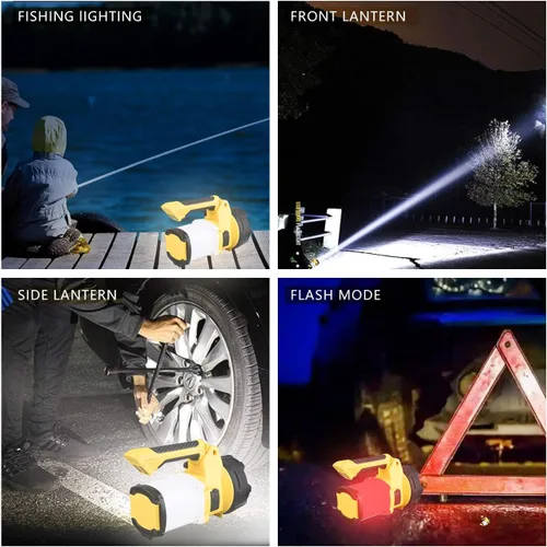 Vista 5 de Foco recargable 3 en 1, 6 modos de linterna LED de mano recargable, luz de campamento de energía portátil, IP65 impermeable adecuada para senderismo
