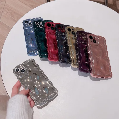 Vista 3 de Compatible con iPhone 13 Pro, funda de TPU suave a prueba de golpes con patrón de burbujas onduladas 3D plateadas cromadas para iPhone 13 Pro (negro)