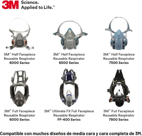 Vista 7 de 3M Cartucho/filtro respirador P100 60923, 1 par, aprobado por NIOSH, ayuda a proteger contra vapores orgánicos, gases ácidos y partículas, magenta