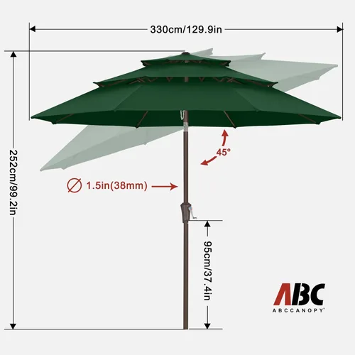 Vista 18 de ABCCANOPY Sombrilla solar de patio de 3 niveles de 11 pies, 32 luces LED Beige