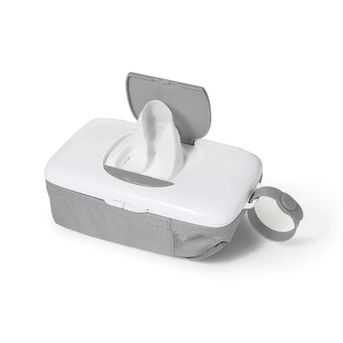Vista 3 de OXO Tot On-The-Go - Dispensador de toallitas con bolsa para pañales, color gris y plástico, estante de secado para ahorrar espacio para cocina