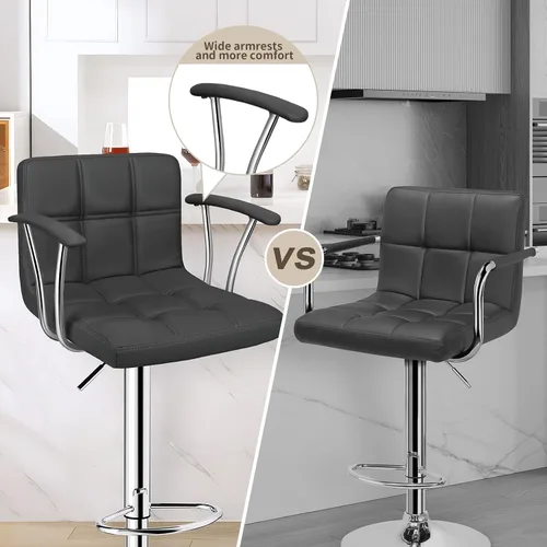 Vista 4 de ERGOSEAT Juego de 2 taburetes de bar, taburetes giratorios ajustables con reposabrazos y respaldo, taburetes de bar de altura de mostrador de cuero