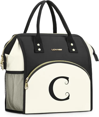 Vista 11 de Bolsa de almuerzo personalizada para mujer, elegante, reutilizable, aislada, con iniciales, para amiga, grande, de apertura ancha, resistente al