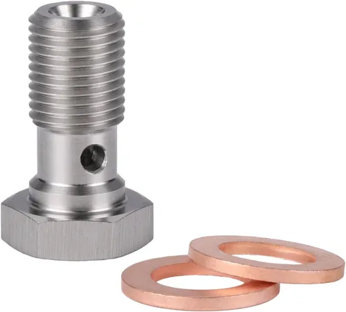 Vista 3 de 3AN 3/8 x 24 UNF Adaptador de Tornillo de Freno de Banjo Único de Acero Inoxidable de 20mm de Largo con Arandelas de Cobre