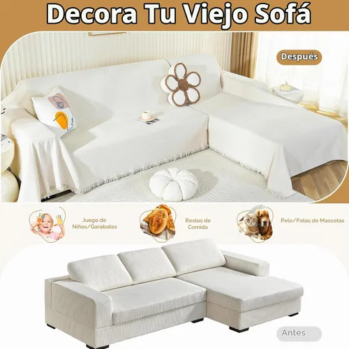 Vista 3 de Royhom Fundas para sofá modular, 2 piezas, manta de sofá en forma de L, fundas de sofá de felpilla lavables, funda de sofá con borla, adecuada