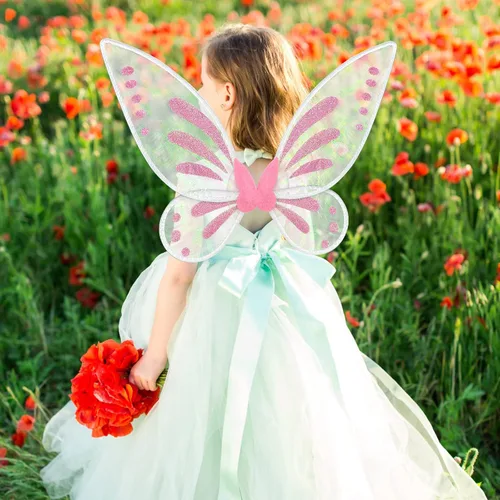 Vista 3 de quescu Alas de hadas para adultos, alas de mariposa para niñas, alas de ángel brillantes, disfraz de hada para mujer, disfraz de fiesta de Halloween