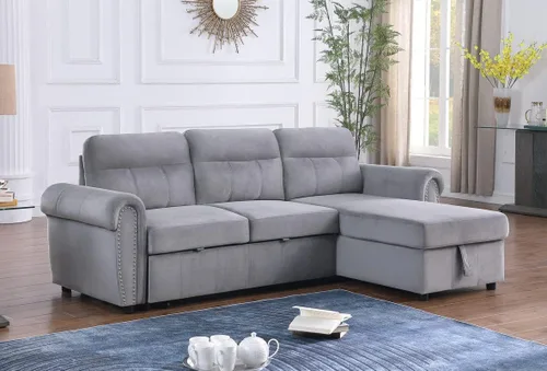 Vista 2 de Ashton - Sofá seccional reversible de tela de terciopelo gris