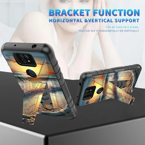 Vista 3 de Funda para AT&T Maestro Max 2021/Cricket Ovation 2 con protector de pantalla de vidrio templado, funda resistente con función atril integrada
