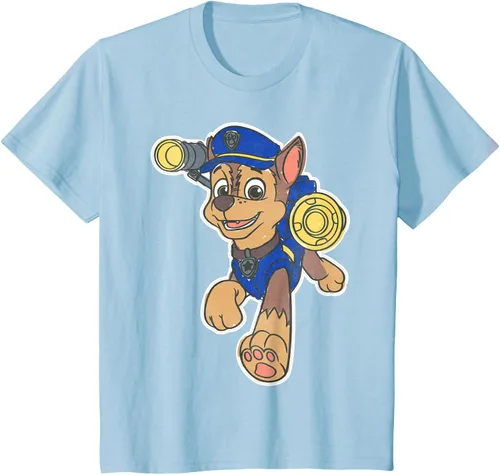 Vista 9 de Paw Patrol Chase Character Patch - Camiseta negra de manga corta con cuello redondo y ajuste clásico, talla S Negro