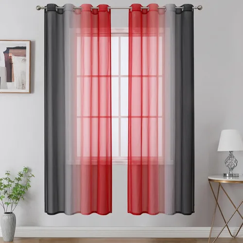 Vista 37 de Cortinas transparentes de color azul marino y negro para sala de estar, 52
