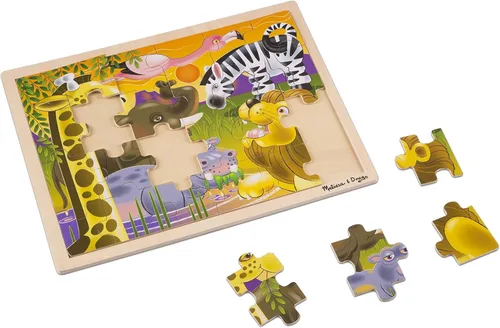Vista 4 de Rompecabezas Melissa & Doug de safari en llanuras africanas, de madera con bandeja de almacenamiento (24 piezas)