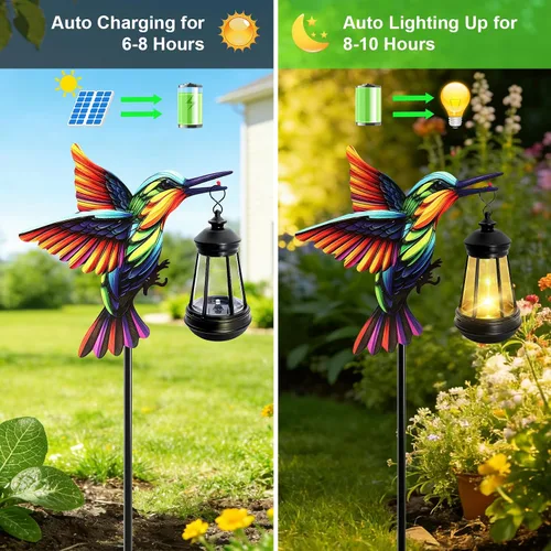 Vista 4 de Luces solares de colibrí para decoración al aire libre, estacas de colibrí con luces solares, regalos de cumpleaños para el día de la madre, luces