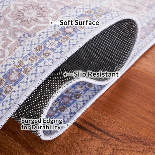 Vista 5 de SAFAVIEH Tucson Collection - Alfombra lavable de 2 pies 6 pulgadas x 6 pies, azul y al óxido, antideslizante y fácil de limpiar, ideal para pasillo