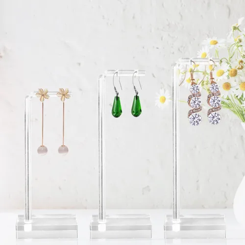 Vista 6 de Paquete de 3 soportes de acrílico para aretes collar y aretes soportes de exhibición para la venta espectáculos collares aretes organizador de joyas