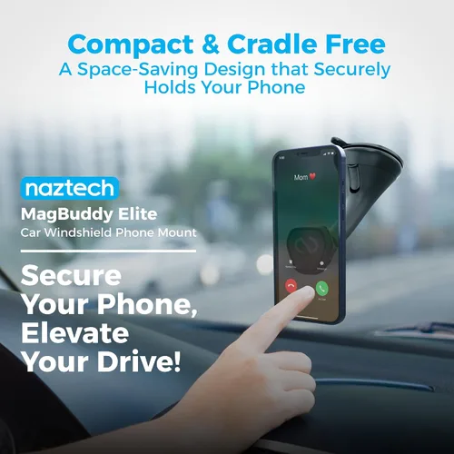 Vista 7 de Naztech MagBuddy Elite - Soporte magnético para teléfono con ventosa para parabrisas, ajustable en 360°, compatible con iPhone y Android