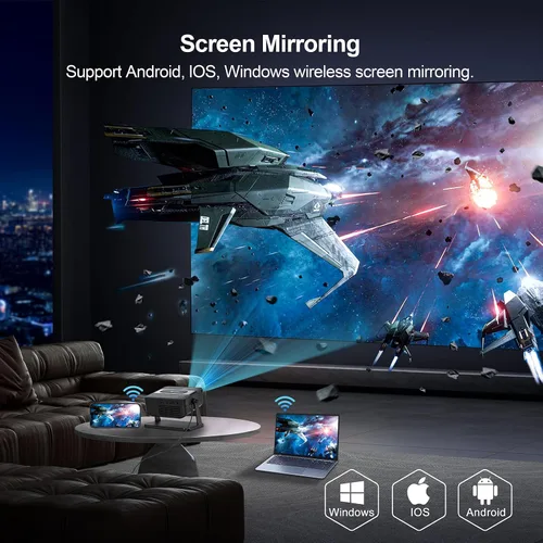 Vista 7 de Mini proyector 4K compatible con WiFi 6 y Bluetooth 5.0, altavoz de 4 W, Keystone vertical automático proyector portátil giratorio de 45°