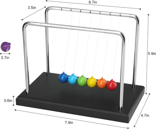 Vista 2 de Newtons Cradle Balance - Bolas de péndulo, cuna grande de Newton, 7 cuentas de colores con base negra, herramienta de aprendizaje educativo