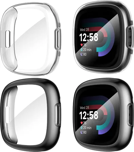 Vista 12 de Suoman [Paquete de 4] para Fitbit Sense 2/Versa 4 Funda Protectora de Pantalla, Parachoques de TPU Suave Galvanizado Completamente Alrededor Funda