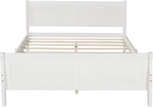 Vista 4 de Cama de plataforma de madera tamaño matrimonial con cabecera y estribo, base de cama de plataforma de trineo de tamaño matrimonial con espacio