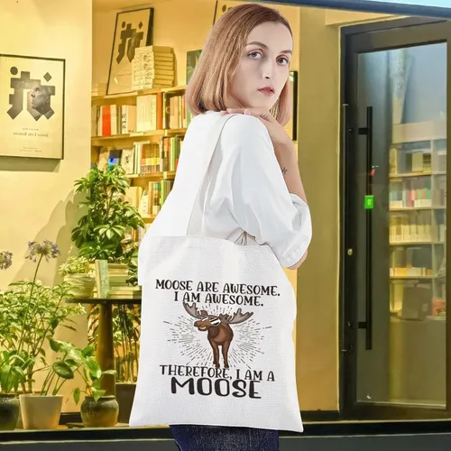 Vista 5 de LEVLO Bolsa de maquillaje cosmético de alce - Bolsa con cremallera para fanáticos de alce, Bolso con texto "I Am a Moose