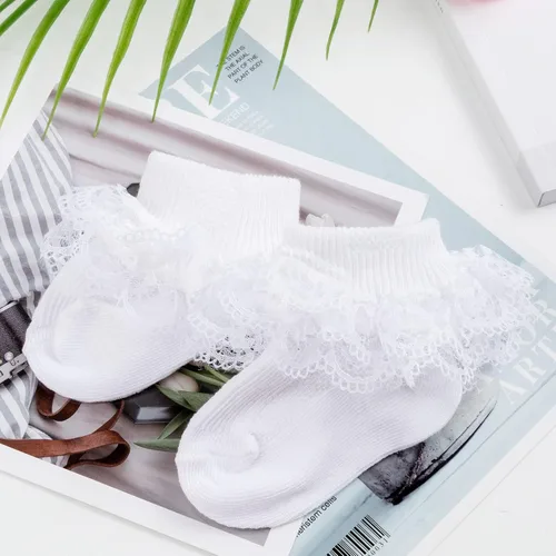 Vista 5 de BQUBO - Calcetines para bebés y niñas calcetines de encaje con volantes calcetines para recién nacidoniños pequeños calcetines con ojales calcetines
