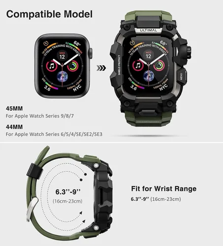 Vista 2 de ULTIMAL Funda Resistente con Correa para Apple Watch 44mm, Compatible con Apple Watch Series SE 3/SE 2/SE Generation/6/5/4, Funda Táctica Antigolpes