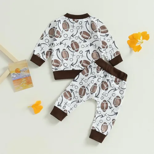 Vista 3 de Omkzanbi Conjunto de fútbol para niños pequeños, sudadera de manga larga, pantalones deportivos, 2 piezas, ropa casual para el día del juego, ropa