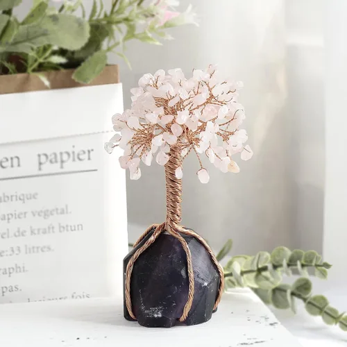 Vista 6 de Árbol de cristal con base de cuarzo, bonsái para la riqueza y buena suerte Árbol bonsái, árbol de dinero para la suerte de riqueza, decoración