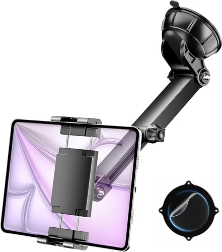 Vista 9 de PLDHPRO - Soporte para tablet en coche para salpicadero y parabrisas, plegable, de aleación de aluminio, con ventosa de vacío, soporte compatible