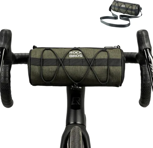 Vista 9 de ROCKBROS - Bolsa para manillar de bicicleta pequeña, bolsa de barra de bicicleta práctica, bolsas delanteras de bicicleta, bolsa de almacenamiento