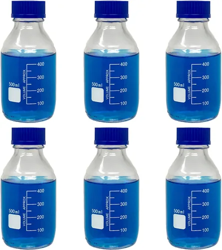 Vista 5 de Karter Scientific Botellas redondas de vidrio de 1.7 fl oz con tapa de rosca GL32, borosilicato, (paquete de 2)
