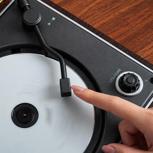 Vista 5 de Reproductor de CD retro para el hogar, reproductor portátil con Bluetooth y Marrón