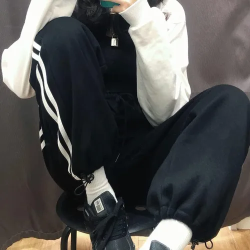Vista 2 de Pantalones deportivos holgados para mujer, estilo grunge, de hadas, holgados, con cordón, casuales, atléticos con bolsillos (gris claro, talla S)