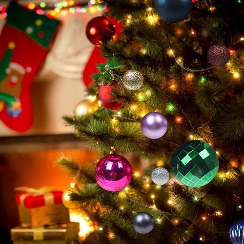 Vista 2 de 36 adornos de bolas de Navidad de oro rosa, bolas de Navidad de 1.6 pulgadas, bolas de plástico colgantes decorativas para Navidad, fiestas