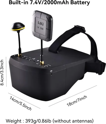 Vista 2 de EV800D Gafas FPV con DVR - 5.8G 40CH Pantalla de 5 Pulgadas Antena Integrada Batería para Cámara FPV Analógica y Transmisor Dron FPV RC Coche Avión
