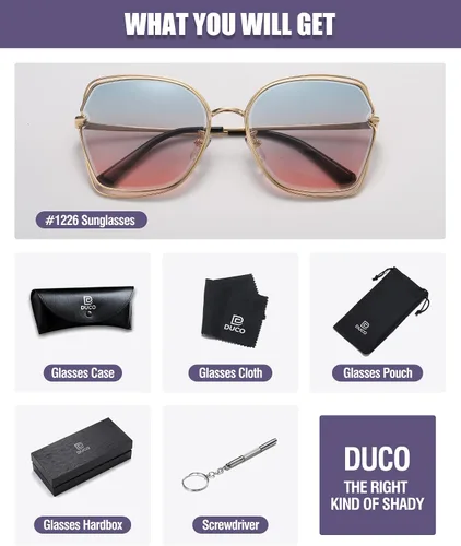 Vista 5 de DUCO Gafas de sol de moda de gran tamaño para mujer, lentes de protección UV coloridas, lentes de sol retro de moda DC1226