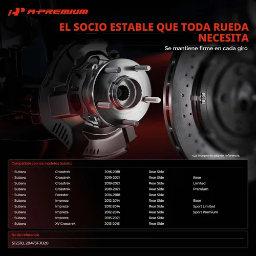 Vista 2 de A-Premium Cojinete de rueda trasera y conjunto de cubo con 5 lengüetas
