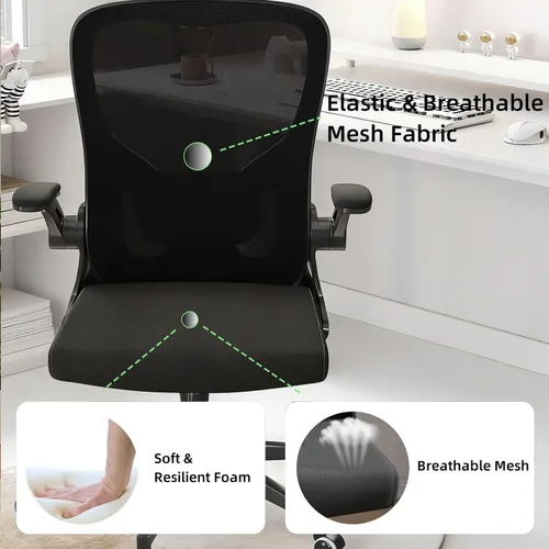 Vista 4 de Silla de oficina ergonómica, silla de escritorio de malla con respaldo alto para computadora con altura ajustable, soporte lumbar, reposabrazos